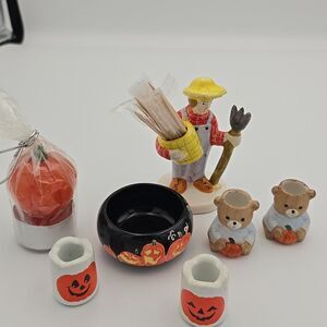 VINTAGE Toothpick Holder And Small Candle Holders For Thanksgiving Or Halloween